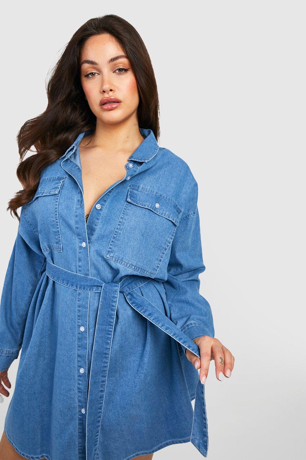 Denim shirt dress with tie outlet belt